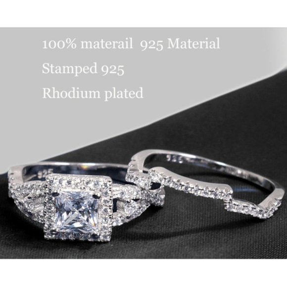 NEW White Gold Plated Sterling Silver Simulated Diamond Bridal‎ Set, Size 6 - Picture 4 of 10